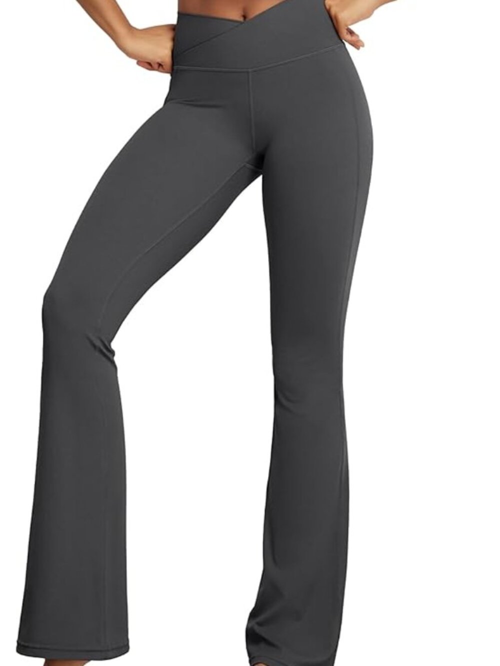 Ododos Cloud Feeling 30" Crossover High Waist Flared Pants, in Charcoal, Medium